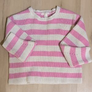 Crewcuts Pink White Striped Knit Crew Neck Sweater Toddler 4-5Y XS